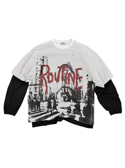 Double Layer "ROUTINE" Long Sleeve Tee